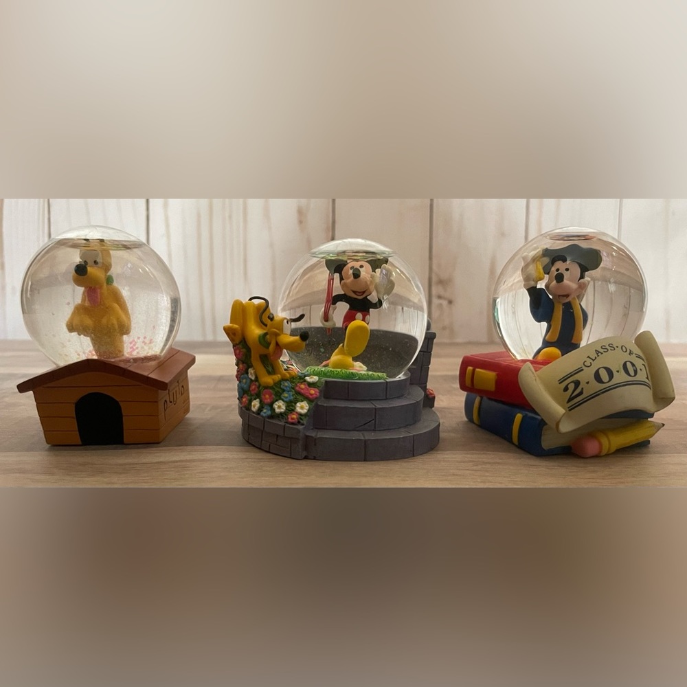 Mickey Mouse Pluto mini snowglobe snow globe lot 3 piece set Disney Parks